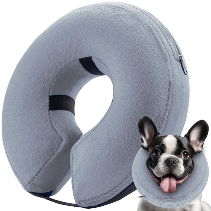 Inflatable Dog Cone Collar (L Size), Soft Dog Cone Blow-up Protective Recovery Collar, Pet Donut Collar, Comfy E-Collar After Surgery for Medium Large Dog to Prevent Biting Licking, Grey Light Grey Large [Neck: 13"-18"]
