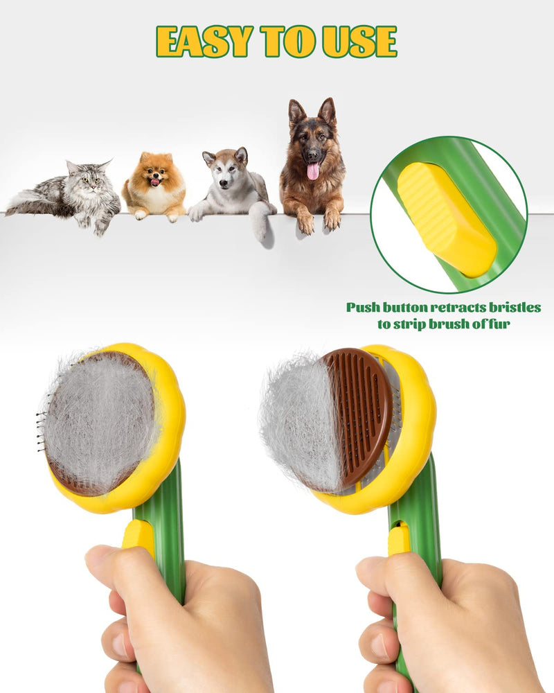 Cat Slicker Brush, Self Cleaning Brush for Short or Long Haired Cats and Dogs, Pet Shedding and Grooming Tool for Remove Loose Hair, Fur, Undercoat, Mats, Tangled Hair, knots Sunflower Medium - PawsPlanet Australia