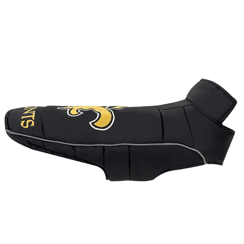 NFL New Orleans Saints Puffer Vest for Dogs & Cats, Size Medium. Warm, Cozy, and Waterproof Dog Coat, for Small and Large Dogs/Cats. Best NFL Licensed PET Warming Sports Jacket