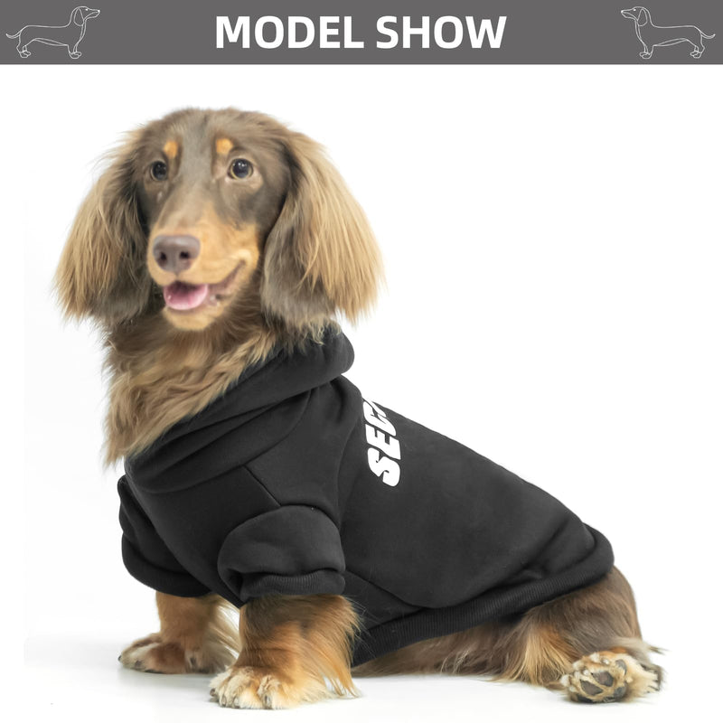 BINGPET Security Dog Hoodies Dachshund Sweater Cold Weather Dog Coats Soft Brushed Fleece Pet Clothes Hooded Sweatshirt for Dog Cat #1 Black(Security) Small (Chest Girth 13",Dachshund Recommend)