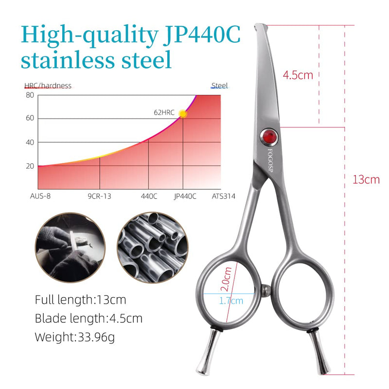 4.5" Curved Dog Scissors for Grooming Face and Paws with Safety Round Tip for Small Dogs Face Paw Ears Trimmer Professional Small Cat Grooming Shears (4.5" Curved, Gray) Curved Shears 4.5 inch - PawsPlanet Australia
