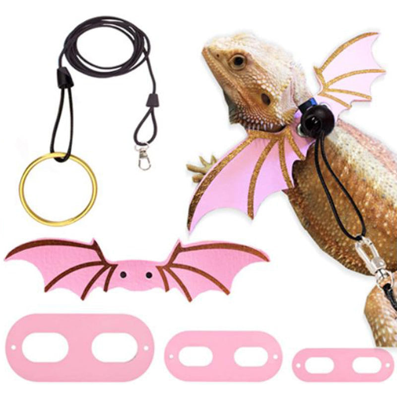 Bearded Dragon Leash and Harness Set - Adjustable Three Sizes (S/M/L) Escape-Proof Harness, with Gold-Black and Pink-Gold Wing Design | Suitable for Lizards, Iguanas, and Small Reptiles - PawsPlanet Australia