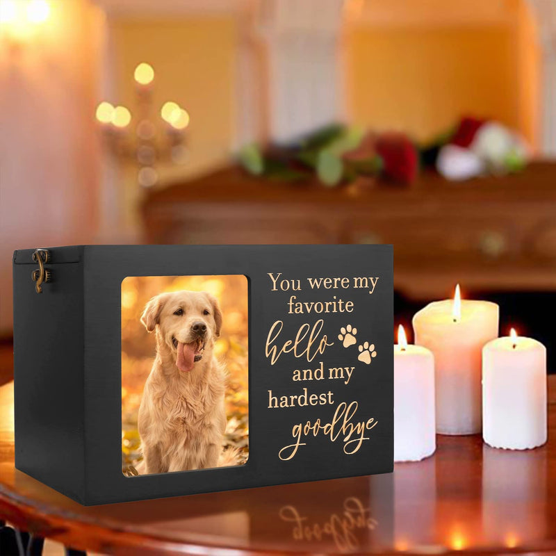 Pet Memorial Urns for Dog or Cat Ashes, Large Wooden Funeral Cremation Urns with Photo Frame, Memorial Keepsake Memory Box with Black Flannel as Lining, Loss Pet Memorial Remembrance Gift Paw Large - Capacity 90 Cubic Inches - PawsPlanet Australia