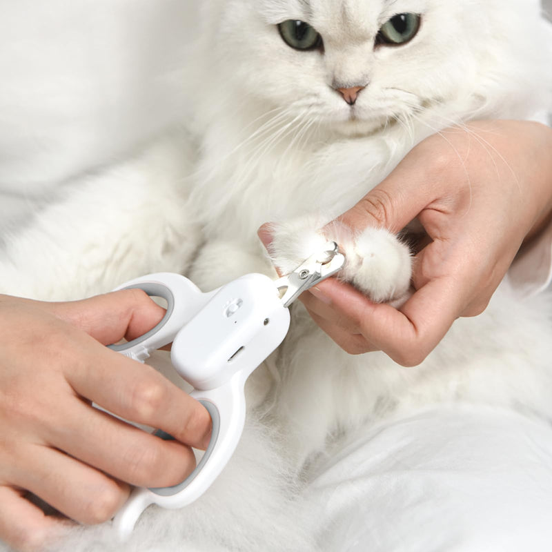 PAKEWAY Pet Nail Clipper with LED & -U-V Light, Cat Claw Trimmer with Ultra Bright LED Light for Nail Bloodline to Avoid Over Cutting, Sharp Angled Blade Grooming Tool for Dog Cat Rabbit Small Animals Suitable for Cats＆Dogs Grey - PawsPlanet Australia
