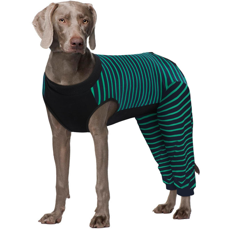 Kuoser Dog Recovery Suit, Anti Licking Dogs Rear Leg Sleeve, Abdominal Dog Surgical Suit with Dog Pants Cover Protect Wounds, Dogs Elbow Protector Soft Pet Surgery Onesie Cone Alternative, Green 4XL 4X-Large (Back Length: 68cm / 26.77") Green Strips