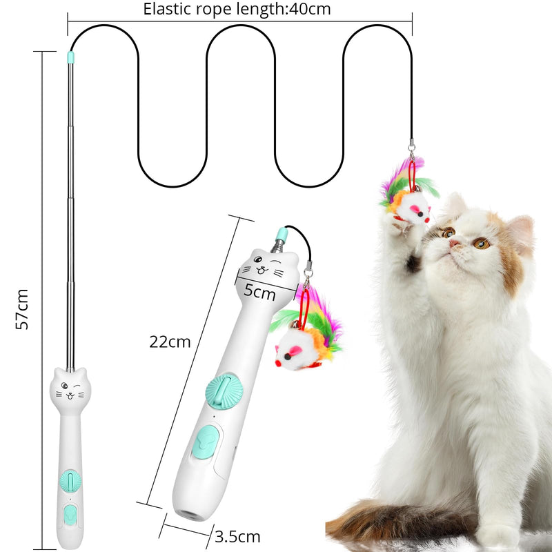 Cat Toy Interactive, Rechargeable Laser Pointer, Cat Wand with Feather Toy, 2-in-1 Cat Toy for Indoor Cat, Kitten Pet Laser Toy for Fun Playing, White - PawsPlanet Australia