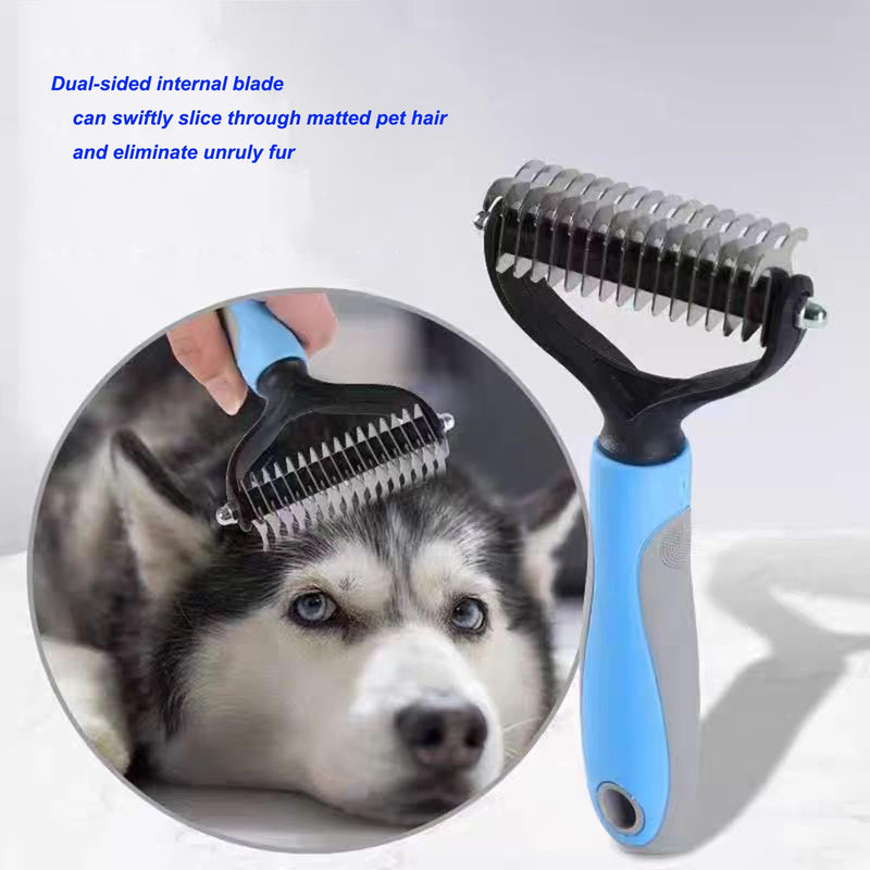 Double Sided Pet Dematting Comb - Effortless Detangling and Deshedding Tool for Dogs Cats, Tangle-Free Grooming with Blue Handle - PawsPlanet Australia