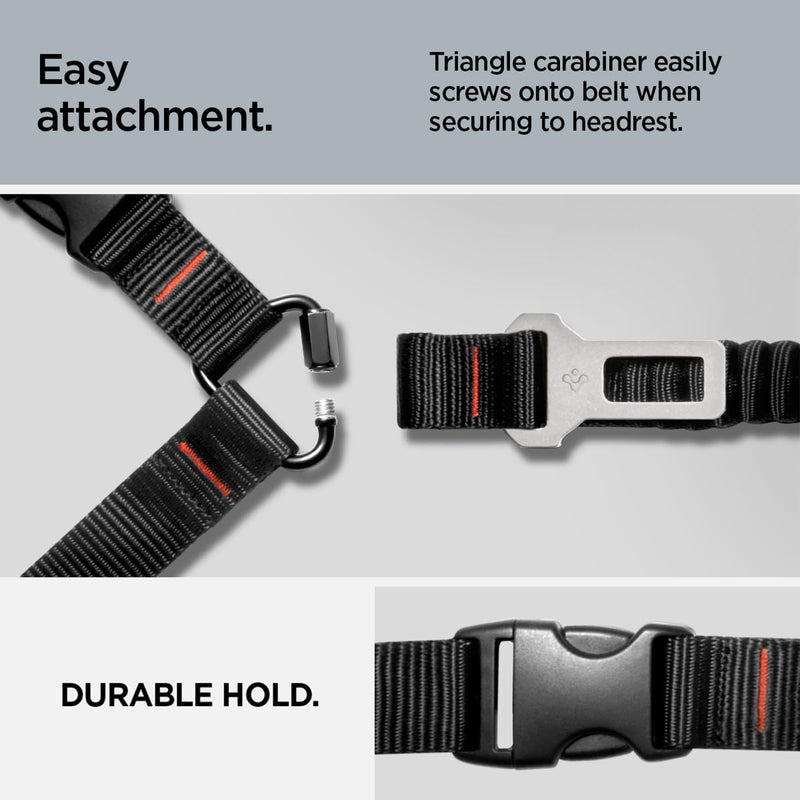 Spigen 2 in 1 Car Seat Belt Tether for Dogs (Headrest & Seatbelt Buckle) | High-Strength Heavy-Duty Strap | Adjustable Anti-Shock Bungee Leash Black for all pets - PawsPlanet Australia