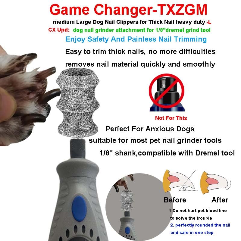 Diamond Dog Nail Grinder Wheel For Dremel, Pet Dog Nail Grinder Attachment Replacement Head refill, 1/8'' Pet Nail Claw Care Grooming Bit, For Dremel Pet Dog Nail Grinder Tip Bits Attachment（ Large ） C-Expert-1/8''-80# - PawsPlanet Australia