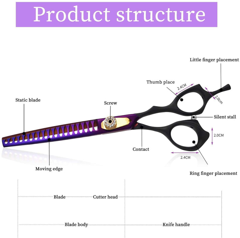 Purple Dragon Professional 7.0/8.0 inch Pet Grooming Hair Cutting Scissor and 6.75/8.0 inch Dog Chunker Shear - Japan 440C Stainless Steel for Pet Groomer or Family DIY Use (Chunker Scissor) Chunker scissor - PawsPlanet Australia
