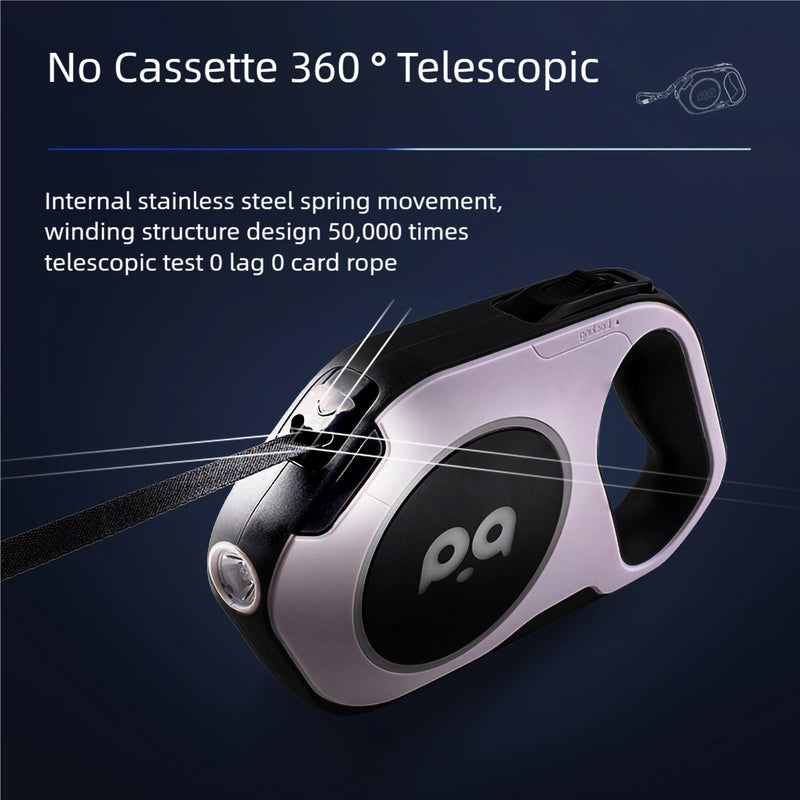Retractable Dog Leash with Light, Pet Lead, 12-Color Ambient Lighting, Retractable Pet Lead with 360° Anti-Tangle Feature, 5-Meter Length Weighing Up to 40 kg (Blue, 2.0) Blue