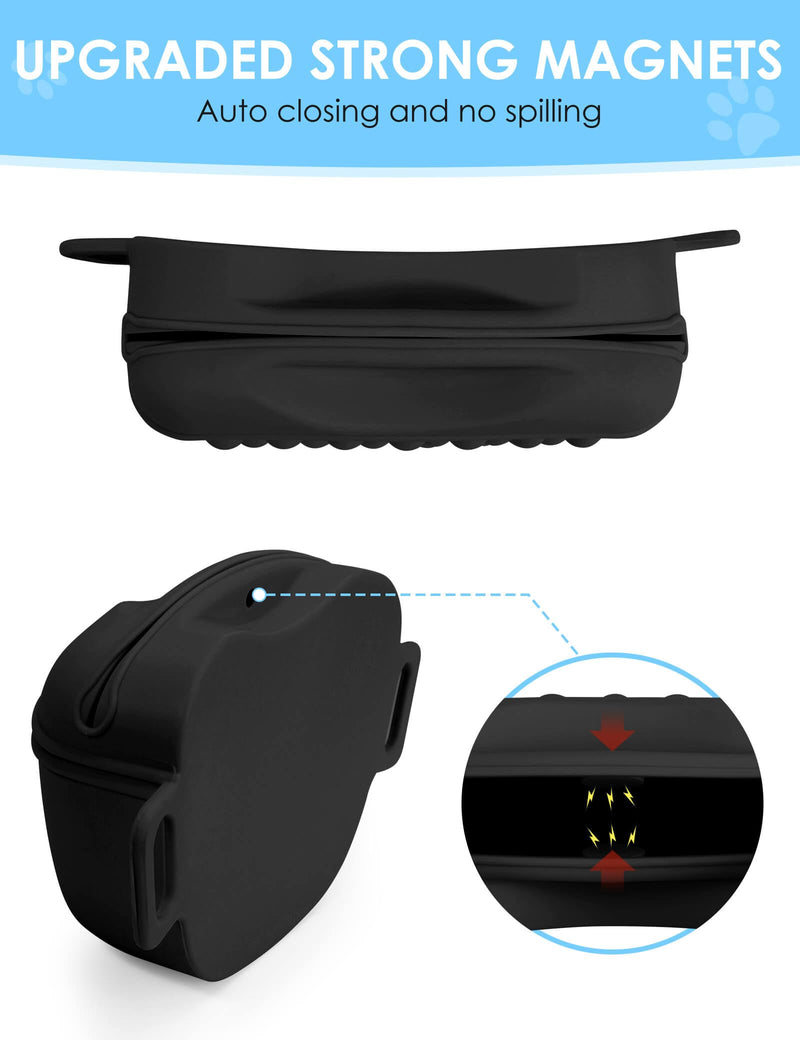 Dog Treat Pouch with Training Clicker 2.0-Upgrade Stronger Magnetic Closure to Avoid Spilling, 1.67 Cup Silicone Treat Bag Fanny Pack with Waist Belt for Pet Training Walking (Black) Black - PawsPlanet Australia