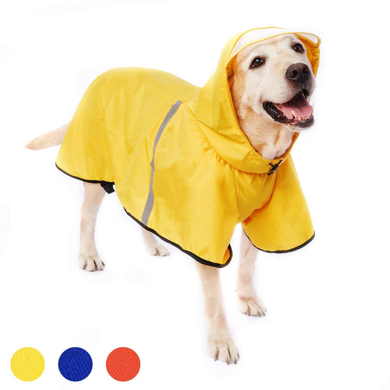 Dog Raincoat with Adjustable Belly Strap and Leash Hole - Hoodie with Reflective Strip - Waterproof Slicker Lightweight Breathable Rain Poncho Jacket for Medium Large Dogs - Easy to Wear, Yellow 4XL 4XL (Back: 24")