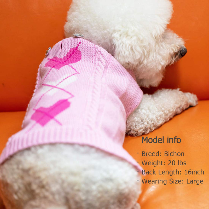KYEESE Heart Pattern Dog Sweaters for Large Dogs Pullover Knitwear Thicken with Leash Hole Pet Cold Weather Coats Medium (7-11lbs) Heart (Pink) - PawsPlanet Australia