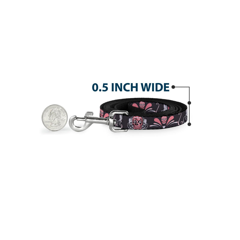 Buckle-Down Pet Leash - Sugar Skulls Gray/Pink - 6 Feet Long - 1.5" Wide - PawsPlanet Australia
