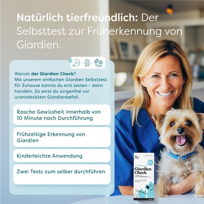 Dr. SAM Giardia Rapid Test for Dogs and Cats - Includes Veterinarian Advice, 1 Giardia Test for Home, for Intestinal Parasites and Diarrhea, Fast Result and High Reliability Set of 1