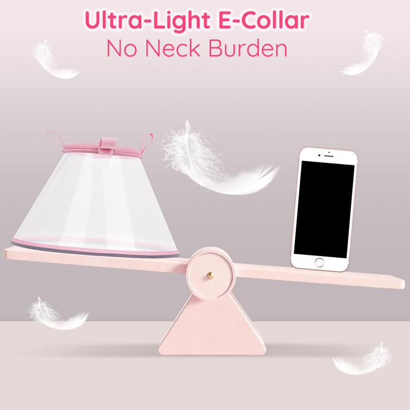 Clear Dog Cone for Small Dogs After Surgery, Adjustable E-Collar to Stop Licking with Padded Neck for Shih Tzu, Yorkie, Soft Recovery Collar with Reflective Trim for Night Visibility, Pink XS XS (9"-10.25")
