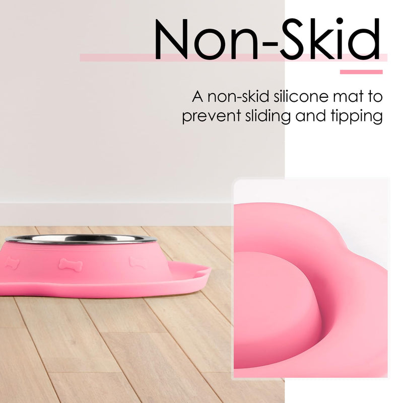 SUPERDESIGN Dog Bowls 2 Stainless Steel Puppies Bowl with No Spill Non-Skid Silicone Mat Pet Water and Food Feeder Bowls for Feeding Small Medium Large Dogs Cats Smal PK S Pink - PawsPlanet Australia