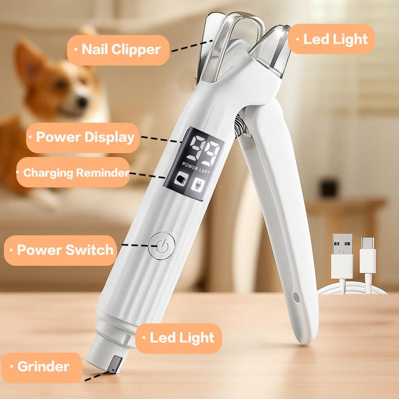 Pet Nail Grinder for Dogs and Cats - 2in1 Dog&Cat Nail Trimmers Super Quiet and Low Vibration Electric Dog Nail Grinder- LED Display Dog Nail Clippers for Large Medium Small Dogs Cats Dog Nail File A - PawsPlanet Australia