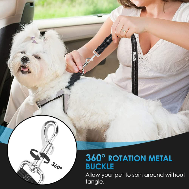 SlowTon Dog Seat Belt for Car, 2 Pack Dog Car Harness Seatbelt Adjustable with Elastic Bungee Buffer, 2 in 1 Pet Car Leash Headrest Restraint Dog Reflective Safety Tether (Black, Headrest+Clip) A.Black Headrest + Clip (Dual Restraint) - PawsPlanet Australia