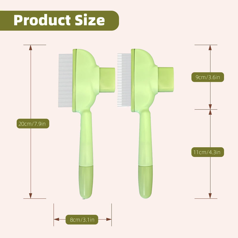 TerraKin 2-Pack Flea Comb for Dogs & Cats, One-Click Self-Cleaning Pet Grooming with Release Button, Long & Short Stainless Steel Teeth for Deshedding, Removing Fleas & Massaging,Green Green