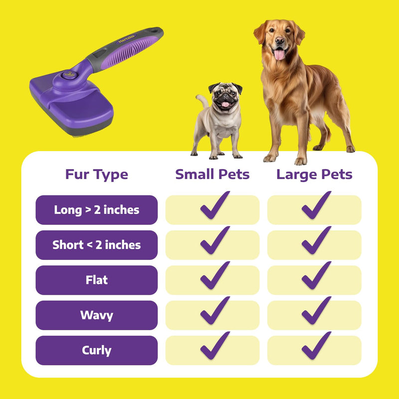 Hertzko Self-Cleaning Slicker Brush - Cat and Dog Brush for Shedding, Tangles and Dirt - Gentle Grooming Tool for Sensitive Skin - Pet Hair Remover for Long and Short Coats - Purple Large - PawsPlanet Australia