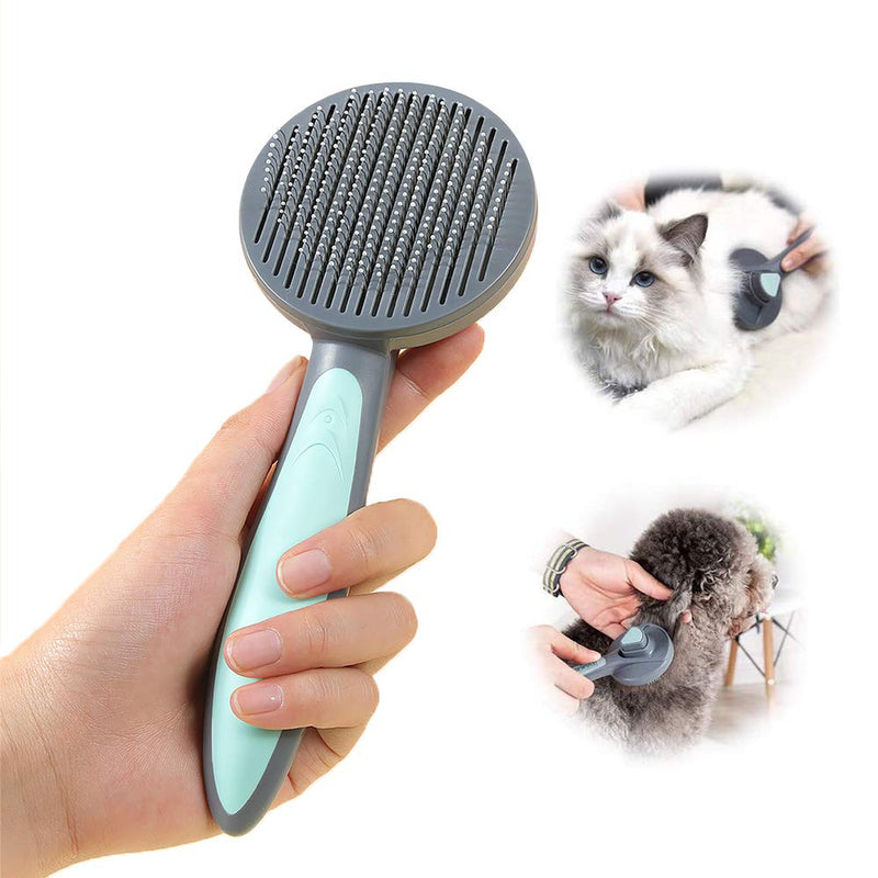 PAKEWAY Cat & Dog Grooming Brush - Self Cleaning, Release Button, Kitten & Pet Brush for Short, Medium & Long Hair (Green) Green - PawsPlanet Australia