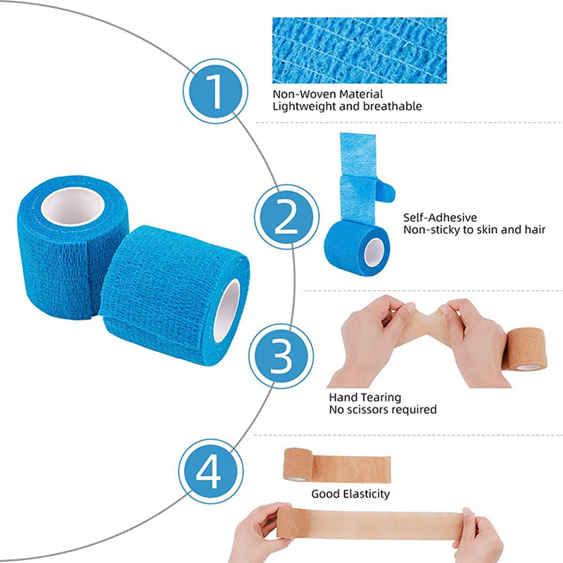 16 Rolls Self Adhesive Bandage Wrap 3 inch, Self Sticking Bandage Wrap, Wound Wrap Self Adherent for Wrist Ankle Sprains, Swelling, Vet Wrap for Horses Pet Animals (Blue) Blue