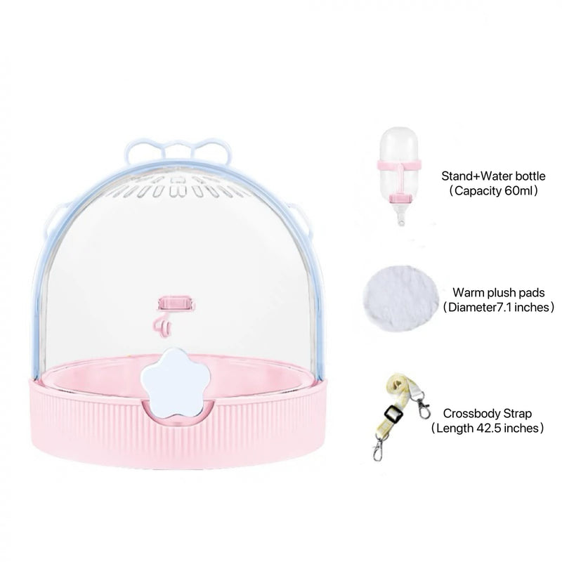 TUTU&LELE Small Animal Carrier, Travel Carry-Out Cage with Warm Plush Pads and Water Bottle can be Carried Both by Hand and Crossbody, Suitable for Dwarf Hamsters, mice, Hamsters (Blue) Blue - PawsPlanet Australia