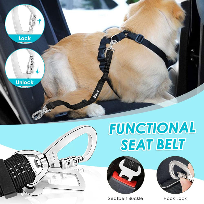 SlowTon Dog Seat Belt Harness for Car, Dog Car Harness Adjustable Mesh Breathable & Dog Seatbelt Safety Tether with Elastic Bungee for Small Medium Large Pets(Light Blue, Double Clip, L) D-Light Blue - PawsPlanet Australia