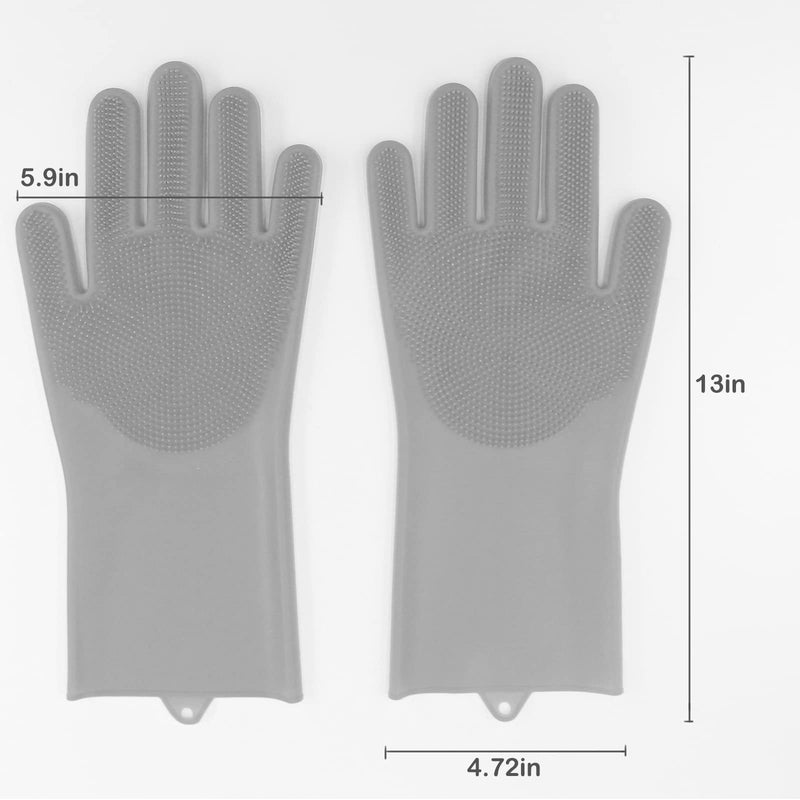 Pet Grooming Gloves, Dog Bathing Gloves with High-Density Teeth, Heat Resistant Silicone Cat Hair Remover with Enhanced Five Finger Design, Bathing and Massaging for Dogs and Cats (Grey) Grey - PawsPlanet Australia