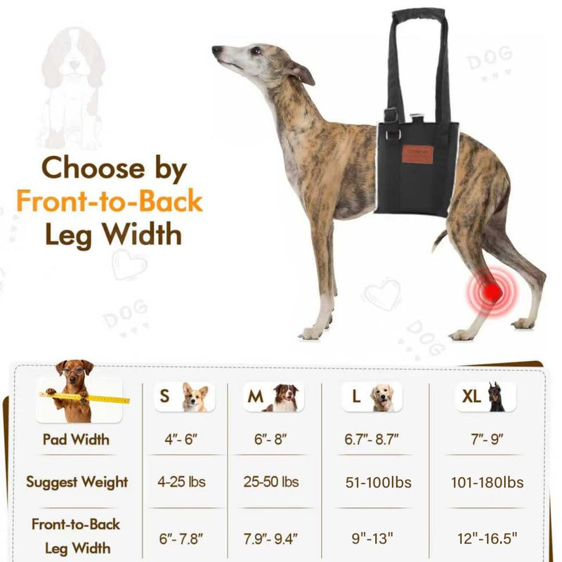 Dog Sling for Back Legs, Dog Lift Harness, Magic Tape Dog Sling for Large Dogs Hind Leg Support, Elderly Dog Lifter, Help Canie Hip Arthritis K9 Cruciate Ligament Rehabilitation (Large) Black - PawsPlanet Australia