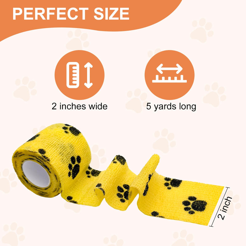 6 Rolls Vet Wrap Cohesive Bandage, Self Adhesive Non-Woven Pet First Aid Tape for Dogs, Cats, Horses, Wound Care, Sticks Only to Itself, Safe & Comfortable, 2 Inch x 5 Yards