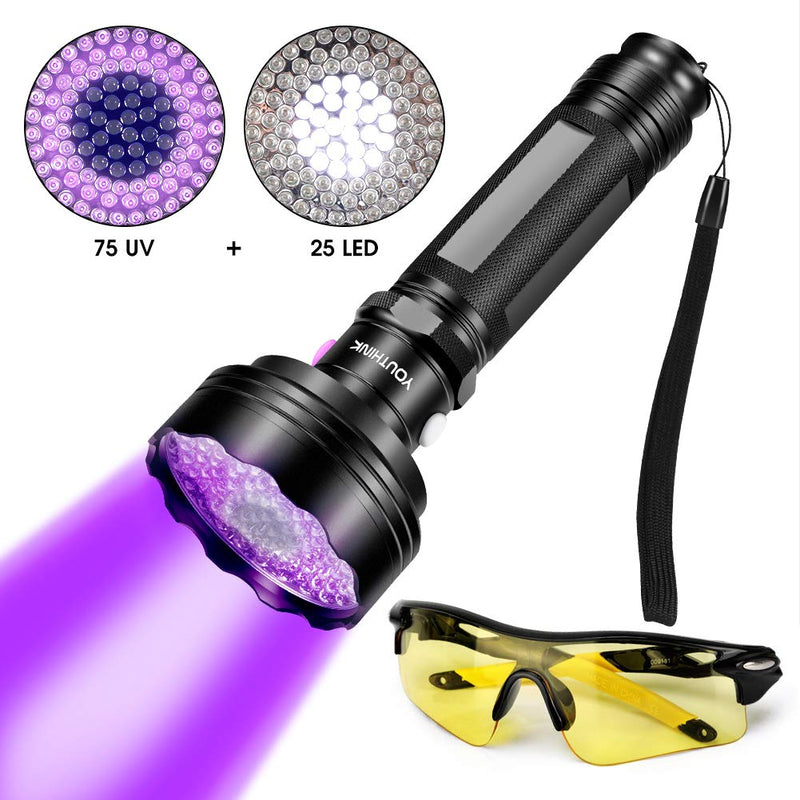 Oumefar 2 in 1 Powerful Flashlight Flashlight Torch Hand-held Detector with Sunglasses Goggles Detector Tool for Pets Urine