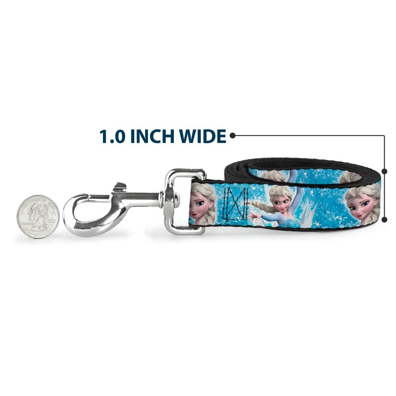 Buckle-Down Pet Leash - Frozen Elsa Face/Action Pose/Snowflakes Blues/White - 6 Feet Long - 1.5" Wide - PawsPlanet Australia