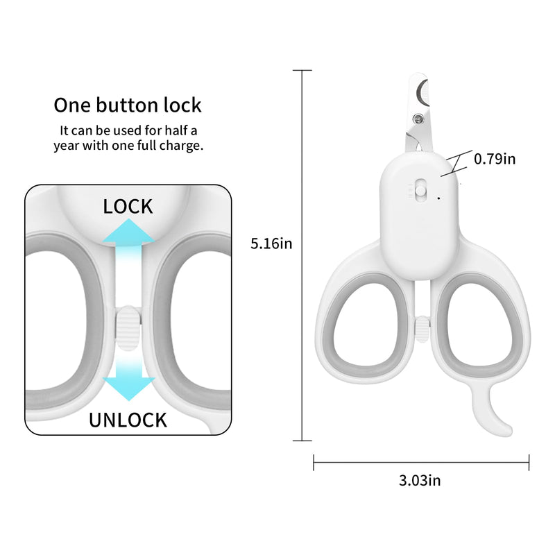 PAKEWAY Pet Nail Clipper with LED & -U-V Light, Cat Claw Trimmer with Ultra Bright LED Light for Nail Bloodline to Avoid Over Cutting, Sharp Angled Blade Grooming Tool for Dog Cat Rabbit Small Animals Suitable for Cats＆Dogs Grey - PawsPlanet Australia