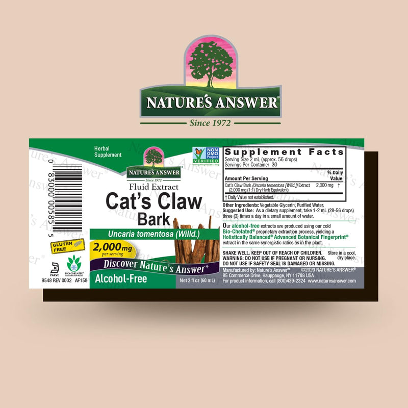 Nature's Answer Cat's Claw Bark Liquid Extract Supplement 2 Ounce - Alcohol Free Cats Claw Tincture & Capsules Alternative for Joint & Muscle Support, Vegan, Non-GMO, Gluten Free, Kosher 2 Fl Oz (Pack of 1) - PawsPlanet Australia