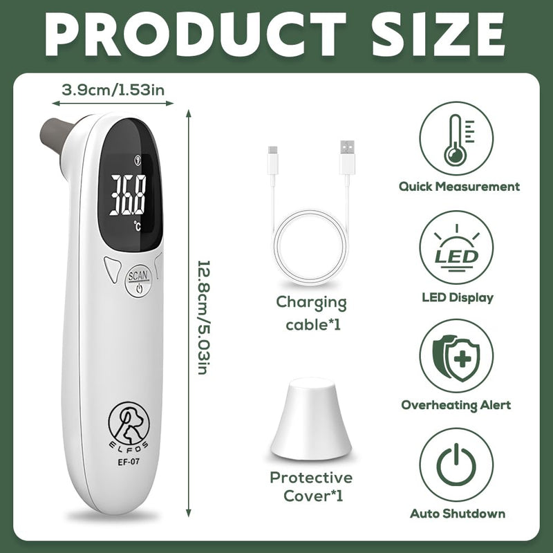 Ear Thermometer Dog Fever Thermometer with LED Display, 12.8 x 3.9 cm Portable Fever Thermometer Ear, Fever Detection for Cats, Dogs, Cows, Ferd (White)