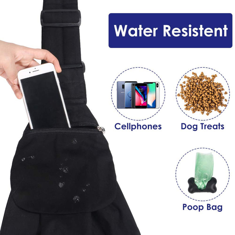 Dog Padded Papoose Sling, Small Pet Sling Carrier Hands Free Carry Adjustable Shoulder Strap Reversible Tote Bag with a Pocket Safety Belt Dog Cat Traveling Subway 5-12lbs Water-Resistant Black - PawsPlanet Australia