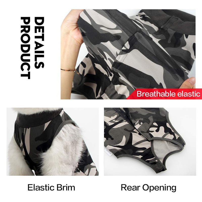 Cat Recovery Suit for Male and Female Surgical Post Surgery Soft Cone Onesie Shirt Clothes Neuter Licking Protective Diapers Outfit Cover Kitten Spay Collar(L, Camouflage) Large