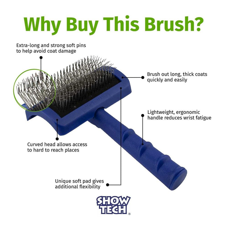 Show Tech Tuff On Tangles Long Pin Slicker Brush - Professional Dog Slicker Brush for Dogs | Suitable for Long-Haired Pets | Ergonomic Design | Enhance Your Pet's Coat Health & Appearance - Firm 1 Count (Pack of 1) - PawsPlanet Australia