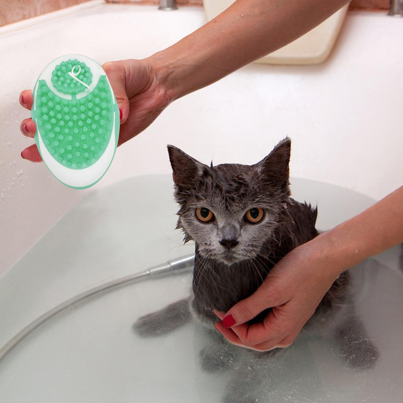 WishLotus Pet Bath Brush, Puppy Massage Brush with Shampoo Dispenser Pet Grooming Tool for Small Animals Soft Silicone Dog Shower Brush for Long Short Haired Dog and Cat Washing (Green) Green - PawsPlanet Australia