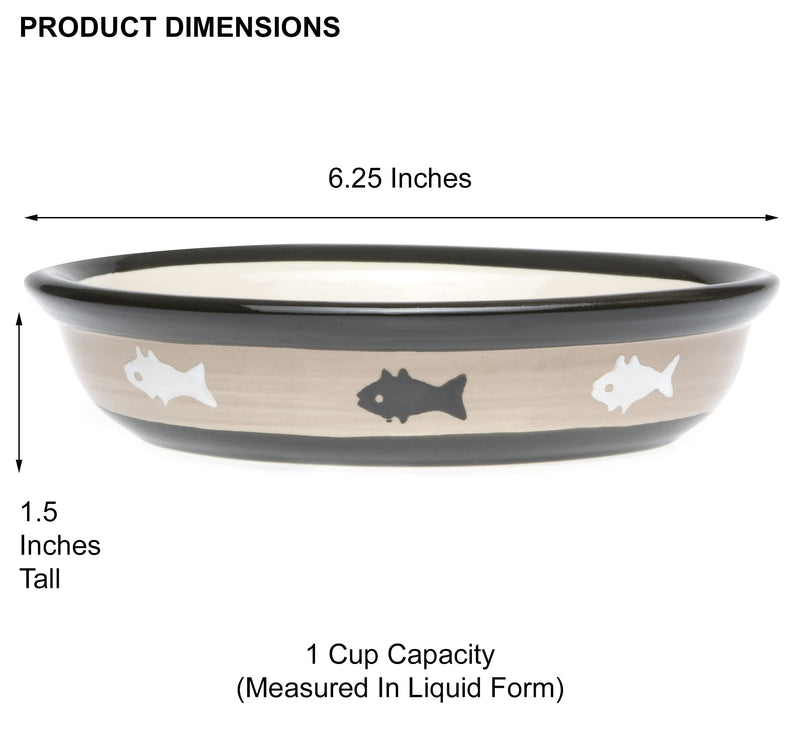 PetRageous 10070 Oval City Pets Stoneware Cat Bowl 6.25-Inch Wide and 1.5-Inch Tall Saucer with 1-Cup Capacity and Dishwasher and Microwave Safe is Great for Cats, Black and Brown