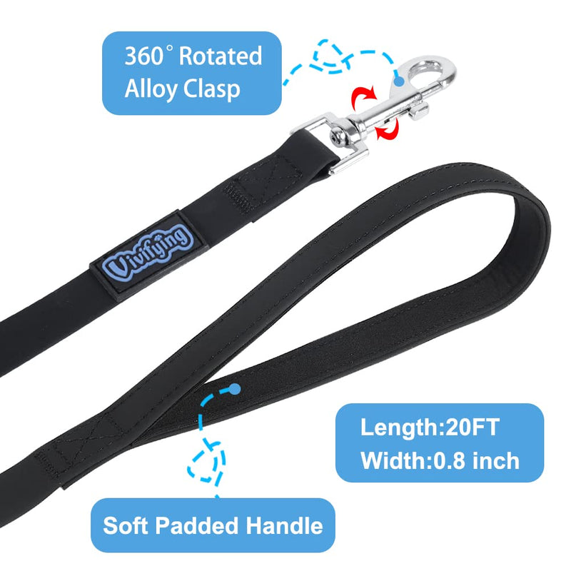 Vivifying Waterproof Dog Leash, 20FT Dog Training Leash Durable PVC Coated Webbing Long Lead with Soft Handle for Camping, Backyard Playing, Beach and Lake(Black) Black - PawsPlanet Australia