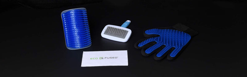 Eco-Fused Brush Kit for Cats - 1x Cat Self Groomer, 1x Blue Slicker Brush, 1 Pet Grooming Glove (Right Hand) - Long and Short Fur - DIY Grooming Tools for Pets - Pet Mitt, Wide Comb and Corner Groomer - PawsPlanet Australia
