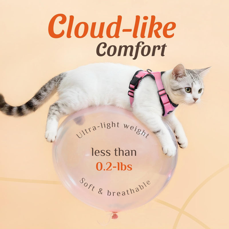Dooradar Cat Harness and Leash Set, Escape Proof Safe Adjustable Kitten Vest Harnesses for Walking, Easy Control Soft Breathable Mesh Jacket with Reflective Strips for Cats, Pink, S