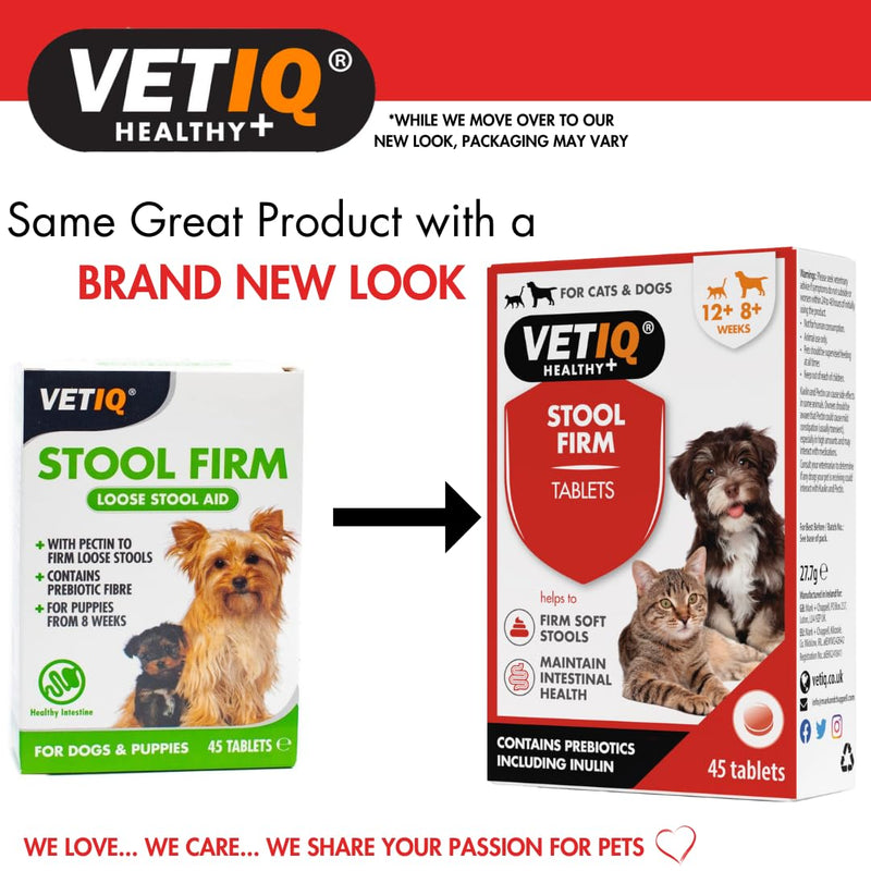 VETIQ Stool Firm 45 Tablets, Dog & Cat Stool Firmer, Prebiotic Fibre For Dogs, Pectin Stool Firmer For Dogs And Puppies 8 Weeks+, Aids the relief of symptoms of mild diarrhoea. - PawsPlanet Australia
