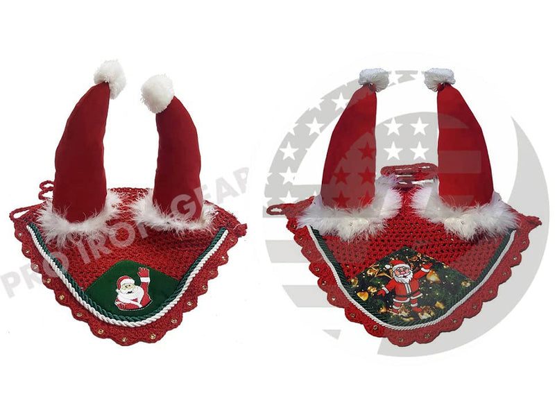 Santa Claus Horse Ear Bonnet/Net/Hat/Hood/Mask Fly Veil Christmas Gift In 2 Styles (FULL, Forehead Santa) FULL