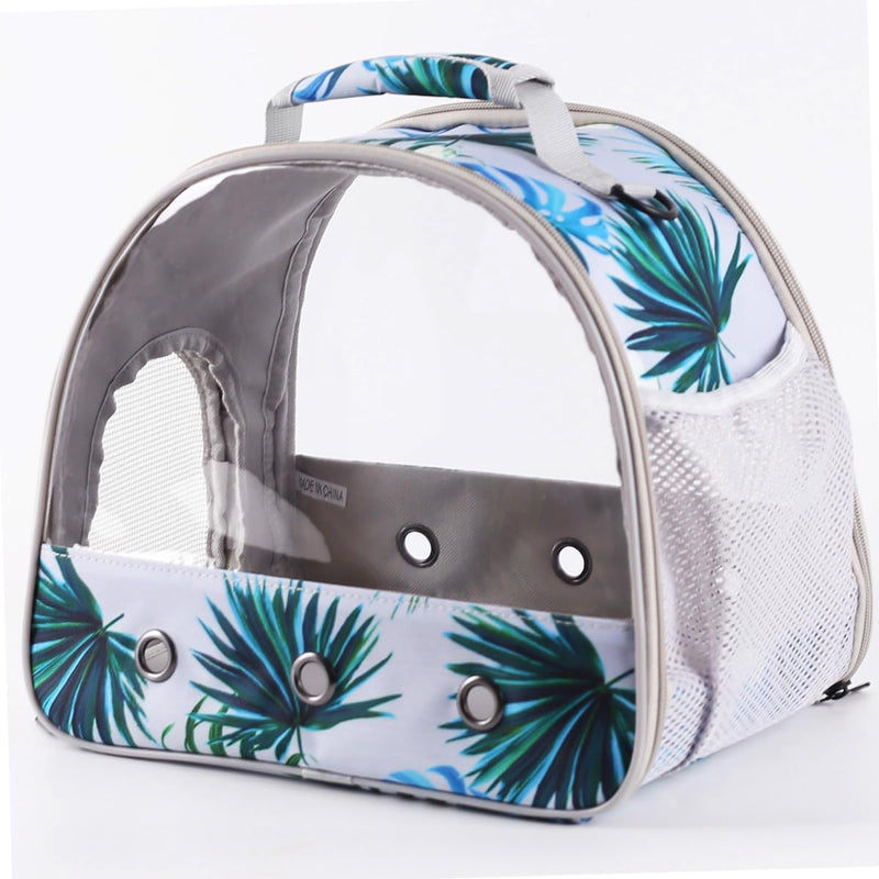 Portable Small Bird Travel Carrier Cage with Stand Perch, Bird Carrier to Carry Parakeet Budgies Parrot Cockatiel Conure Outdoor, Front Clear Window with Floral Printing Blue Small Bird Carrier - PawsPlanet Australia