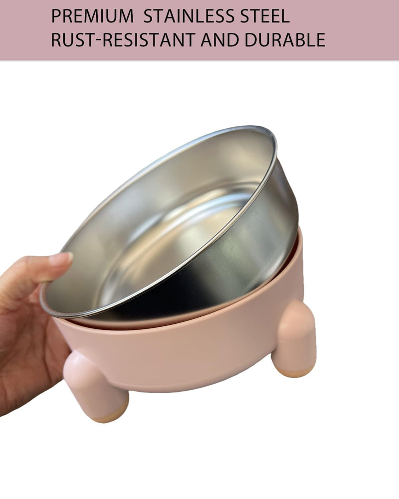 Elevated Cat Bowls 2-Pack, Stainless Steel Raised Cat Food and Water Bowls for Indoor Cats, Anti-Vomit Support, Whisker Fatigue Relief, Non-Slip Base, Dishwasher Safe, Pink 2 Pcs - PawsPlanet Australia